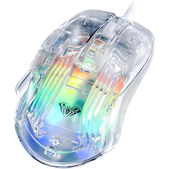 AULA S80 Transparent Mouse,6 Adjustable DPI 7200 Wired Gaming Mouse,12 Backlit RGB Mouse,Programmable Gaming Mice for PC/Mac Laptop, Tablet, Desktop